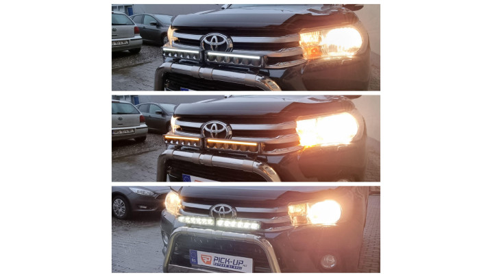 Roll cover, bed liner, bullbar, window visors, hood guard, spot lights installed on Hilux