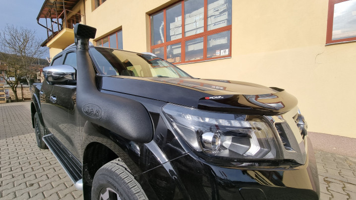 Bed liner, snorkel, hood guard, skid plates installed on Nissan Navara Np300