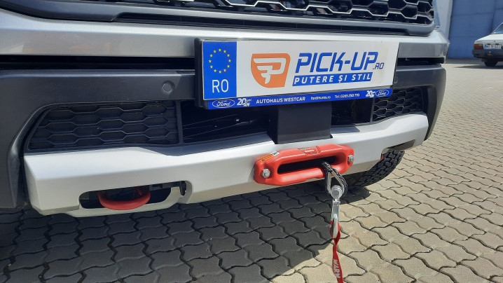 Winch, winch plate, skid plate, spot lights installed on Ford Ranger Raptor 2023