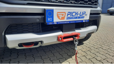 Winch, winch plate, skid plate, spot lights installed on Ford Ranger Raptor 2023