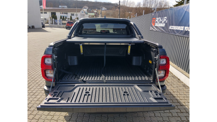 Roll Cover, bed liner, rollbar, hood guard, window visors installed on Toyota Hilux