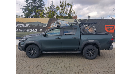 Roll Cover, rollbar, bullbar, hood guard, window visors installed on Toyota Hilux 2020