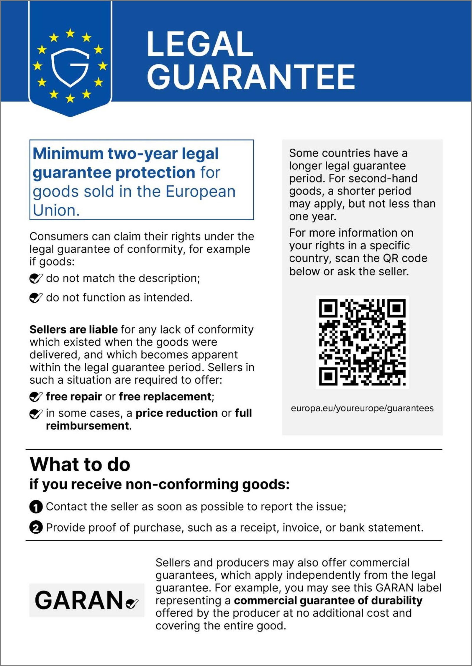 Harmonised notice on the legal guarantee of conformity